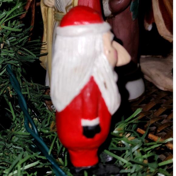 3" Vintage Homemade Wood Carved Big Nose Santa - Picture 2 of 16